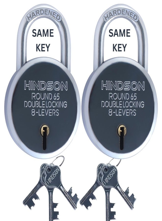 Hindson Same Key Lock Round 65mm Double Locking Heavy Duty Padlock | Multiple Lock and Key Set for Home, Door Lock & Gate Lock | Hardened Shackle Key Lock for Home Security & Strong Protection - Image 1